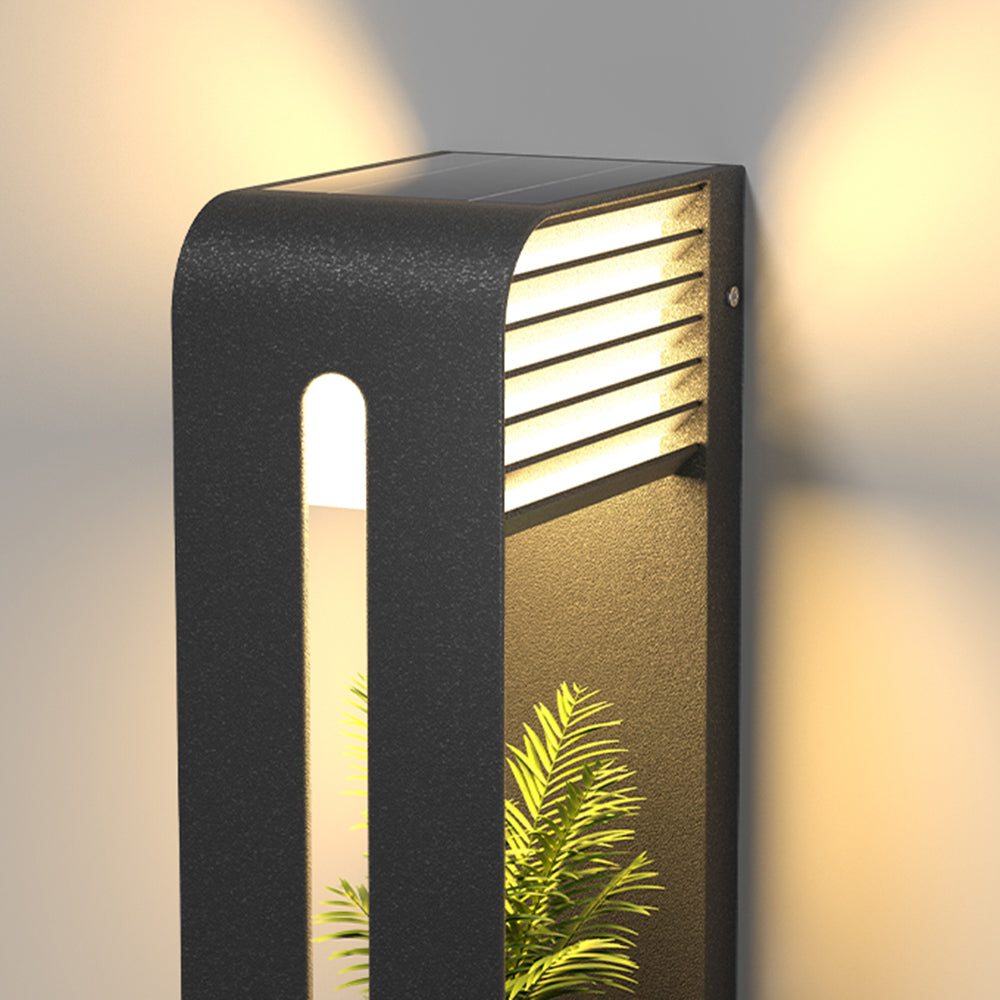 Orr Modern Rectangular Metal/Acrylic Solar Outdoor Plants Pot Holder Wall Lamp, Black - Cueteks