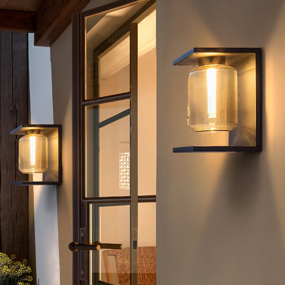 Orr Modern Rectangular Metal/Glass Lantern Solar Outdoor Waterproof Wall Lamp，Black/Gray - Cueteks