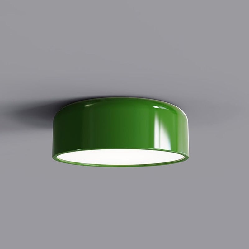 Close angled view of green Morandi ceiling light against a gray ceiling