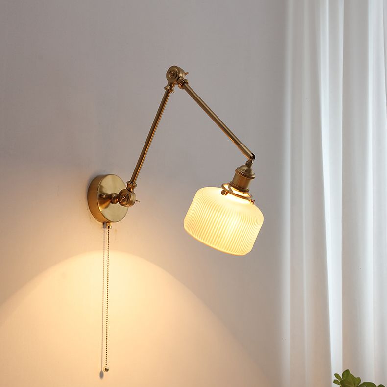 Carins Wall Lamp Modern Drum Ceramics Metal Adjustable, White - Cueteks