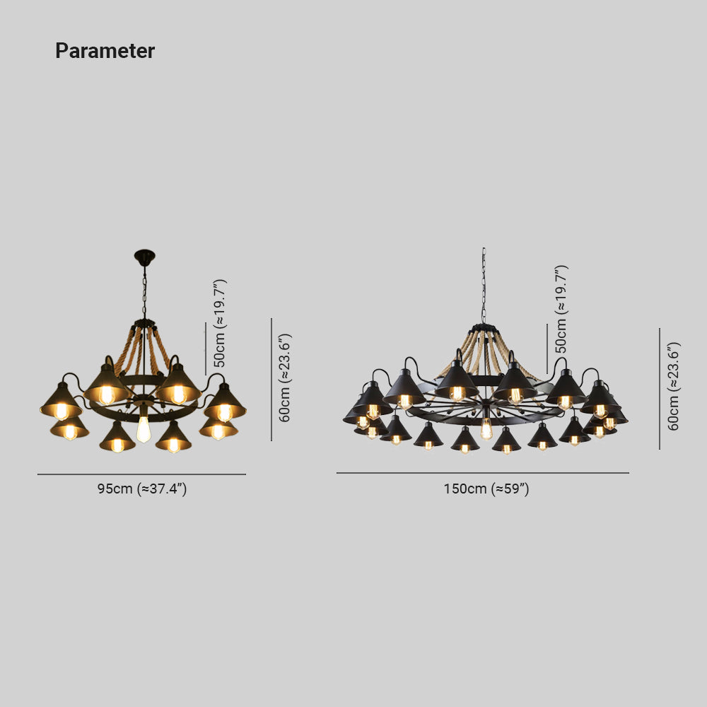 Alessio Vintage Industrial Rope Chandelier Metal Living Room - Cueteks