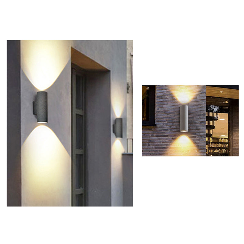 Orr Minimalist Cylindrical Double-headed Cement Outdoor Wall Lamp, Black/White - Cueteks