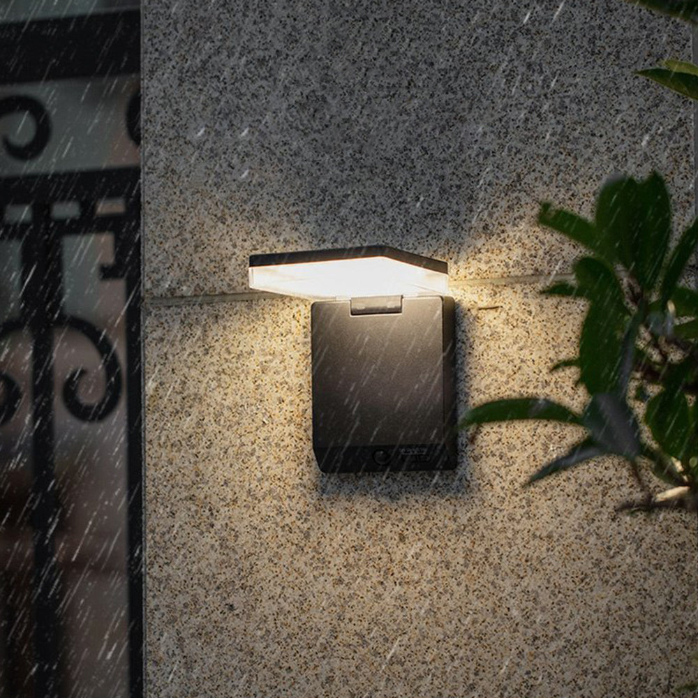 Orr Modern Minimalist Right-Angle Acrylic Sensor Solar Waterproof Outdoor Wall Lamp, Black - Cueteks