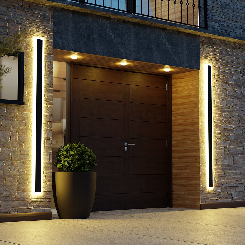Edge Radiance Linear Metal LED Outdoor Wall Lamp, Black/White - Cueteks