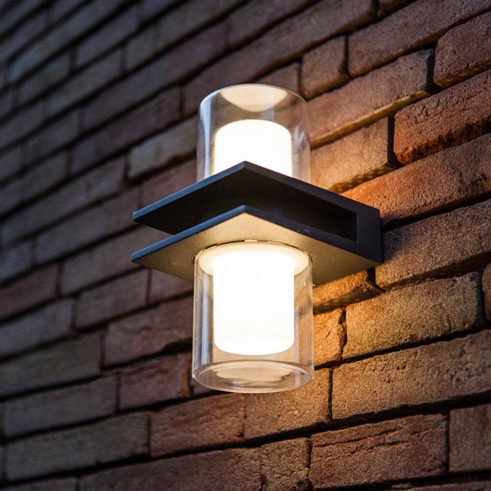 Orr Modern Cylindrical Metal Outdoor Wall Lamp With 2 Heads, Black - Cueteks