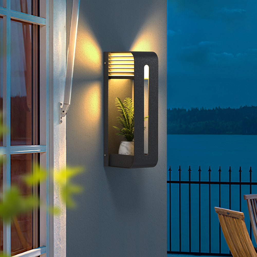 Orr Modern Rectangular Metal/Acrylic Solar Outdoor Plants Pot Holder Wall Lamp, Black - Cueteks