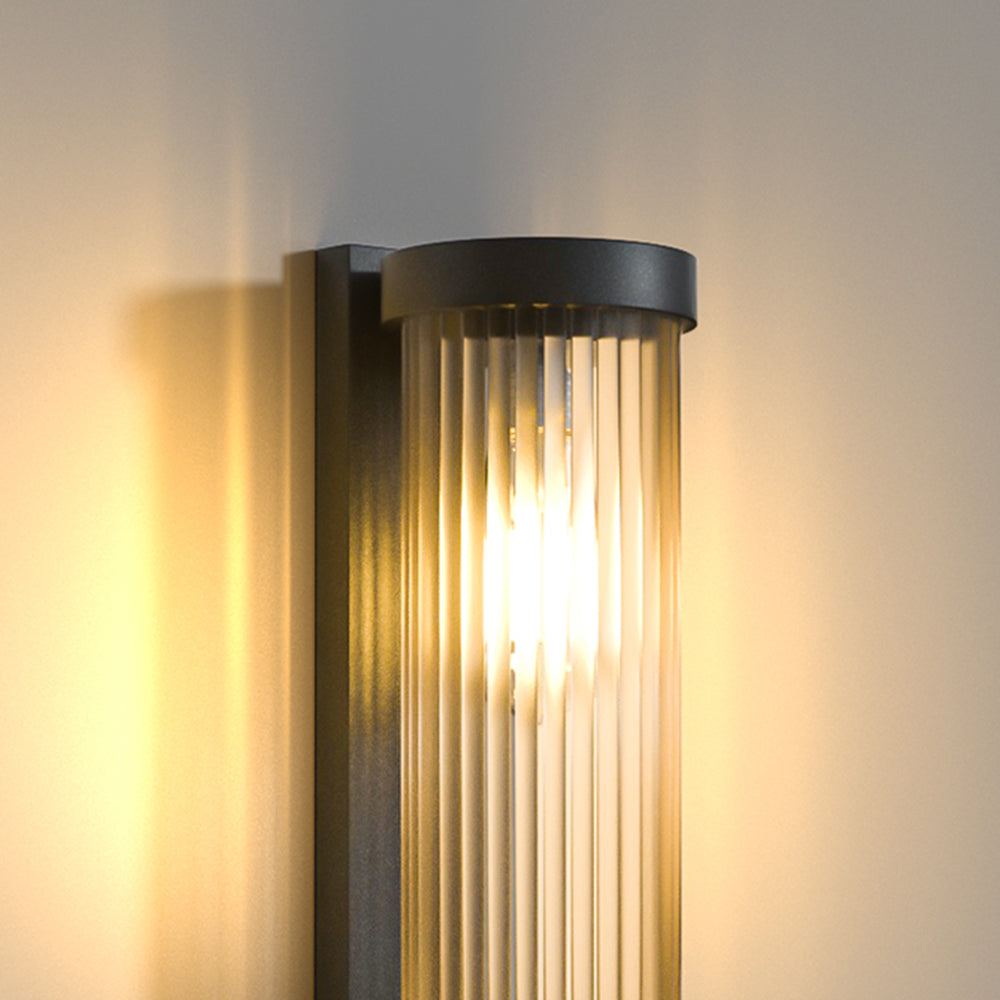 Orr Modern Cylindrical Metal/Glass Solar Waterproof Outdoor Wall Lamp, Black - Cueteks