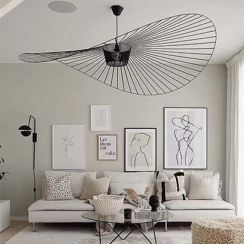 Renée wavy flower pendant light with radial-line design