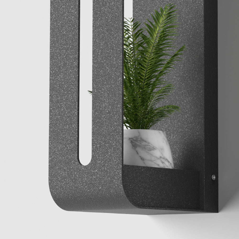 Orr Modern Rectangular Metal/Acrylic Solar Outdoor Plants Pot Holder Wall Lamp, Black - Cueteks