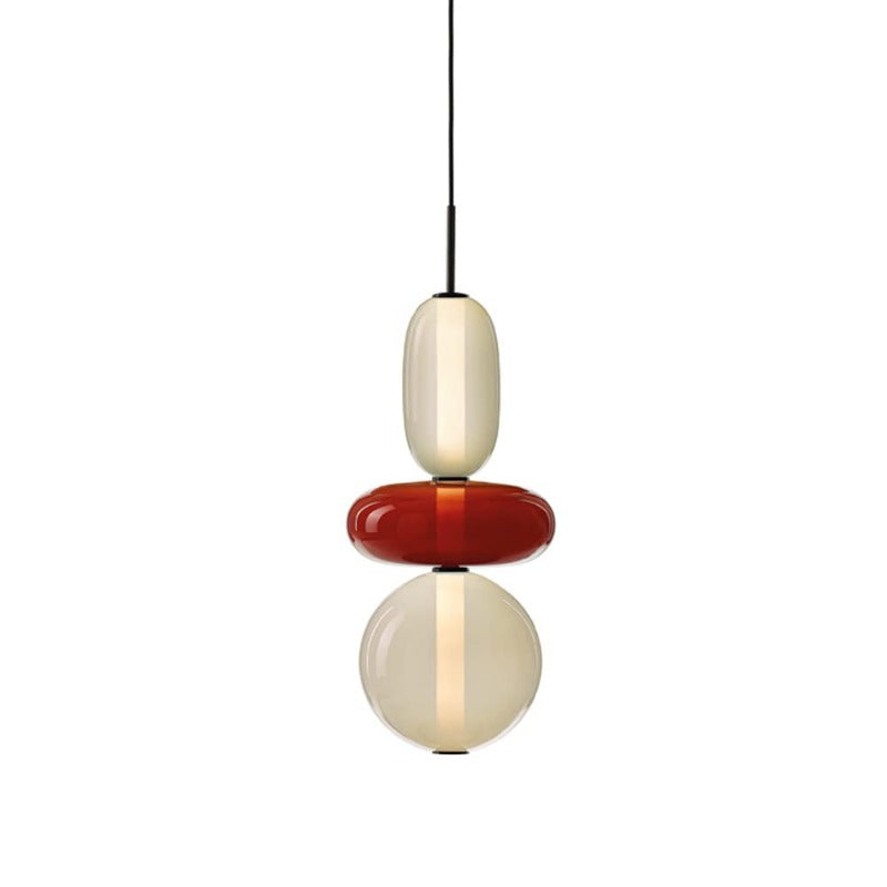 Morandi Style G: pale elongated upper glass, flattened red oval and pale lower globe