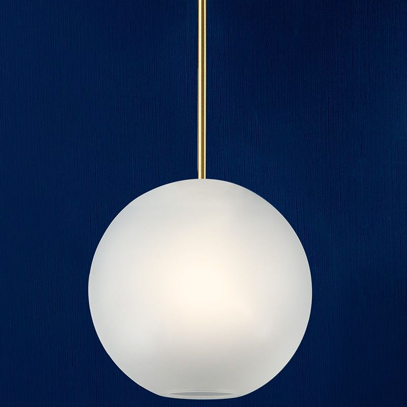 1Head Frosted Glass option image, single white-looking frosted globe on gold-tone stem against deep blue wall