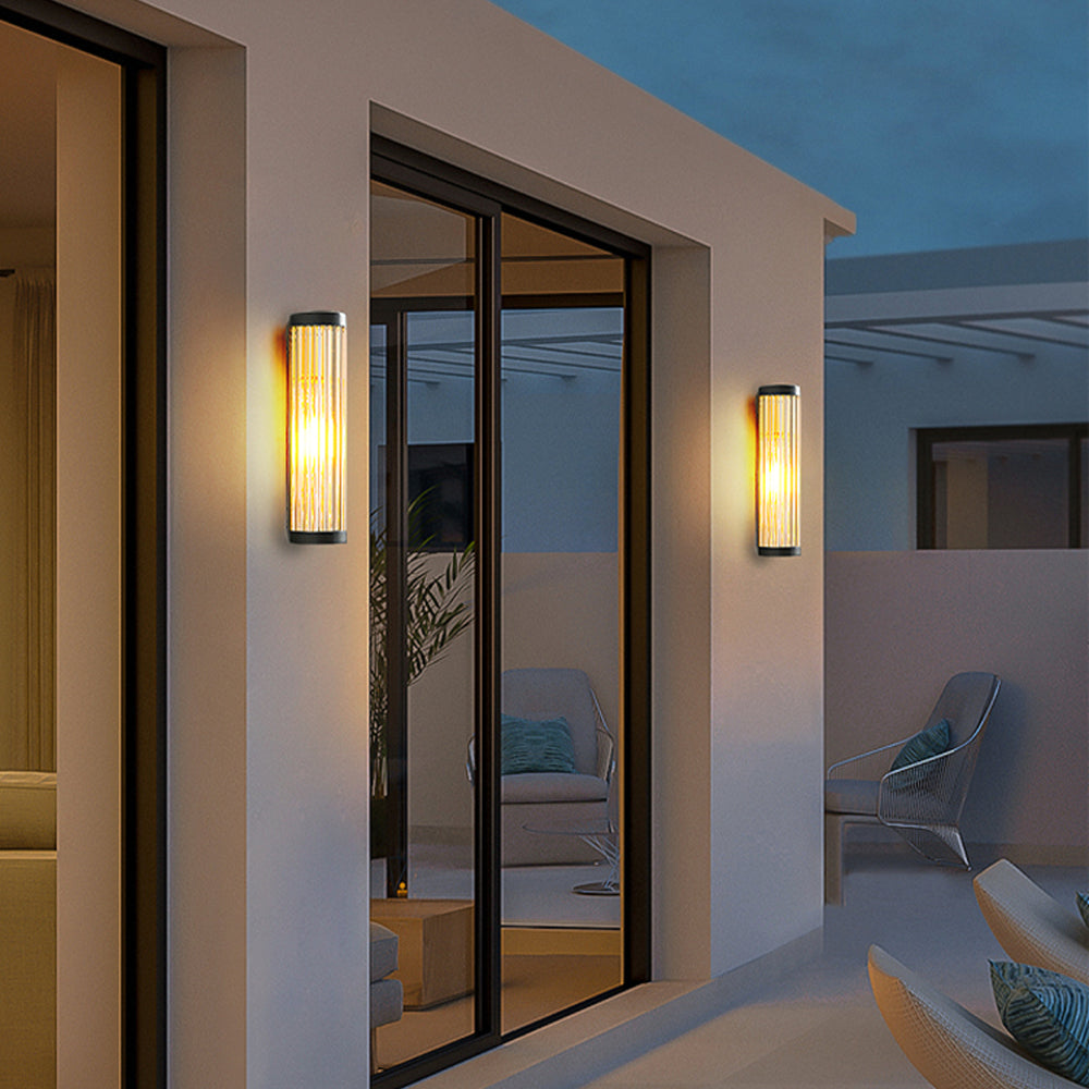 Orr Modern Semi-Cylindrical Metal/Glass Outdoor Wall Lamp, Black - Cueteks