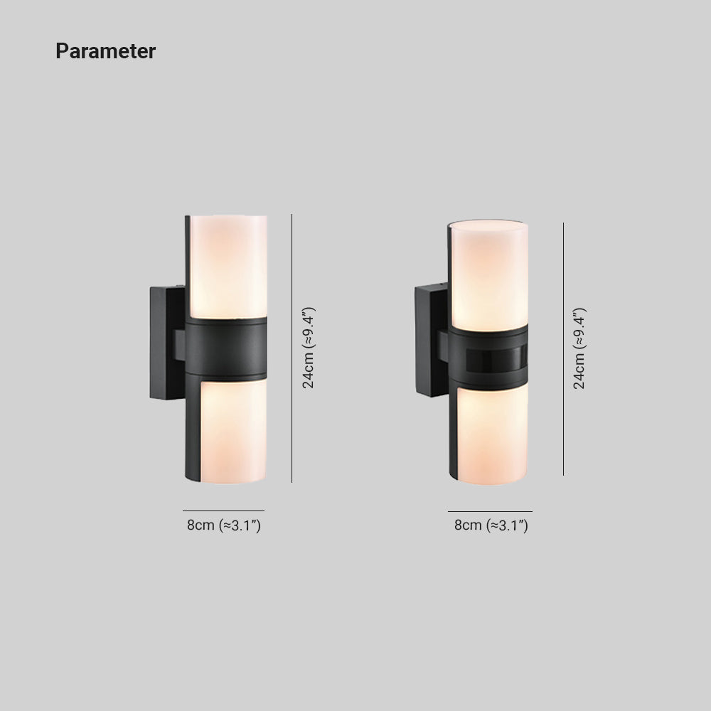 Orr Modern Cylindrical Metal/Acrylic Rotatable Outdoor Waterproof Wall Lamp, Black/White - Cueteks