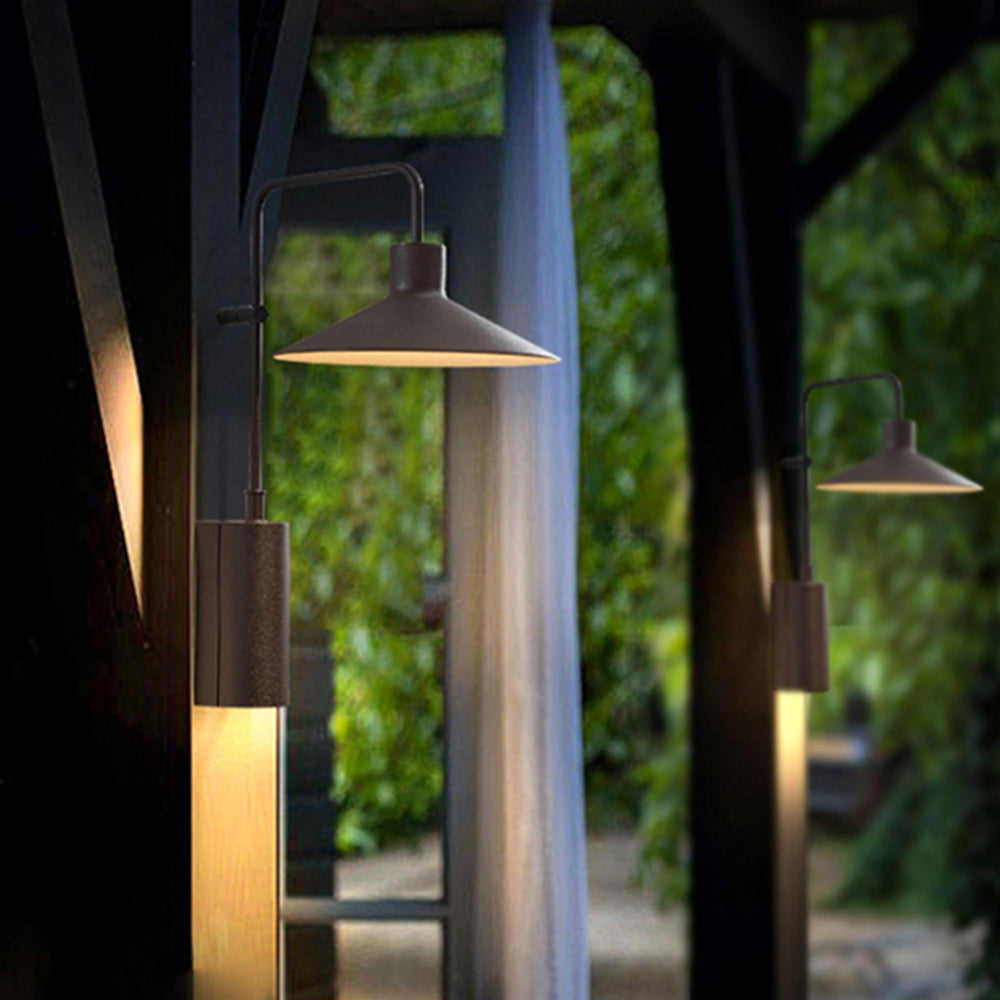Carins Modern Minimalist Wide Cone Shape Metal Outdoor Waterproof Wall Lamp, Coffee/Green - Cueteks