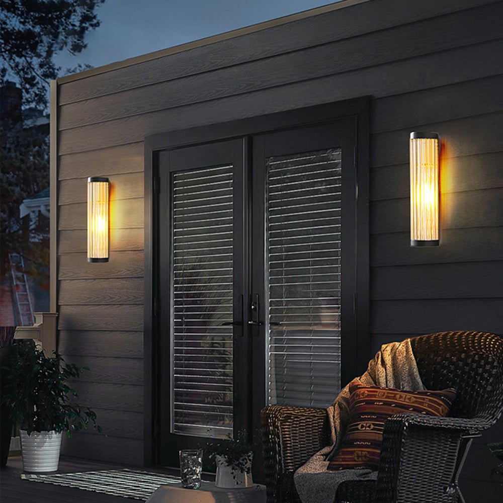 Orr Modern Semi-Cylindrical Metal/Glass Outdoor Wall Lamp, Black - Cueteks
