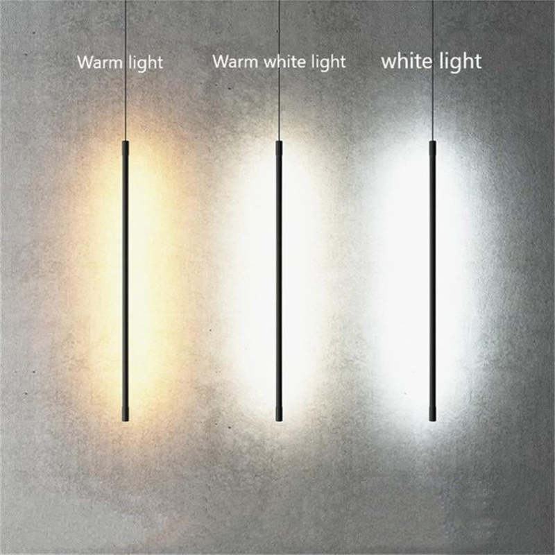 Three Edge pendants comparing images labelled Warm light, Warm white light and white light