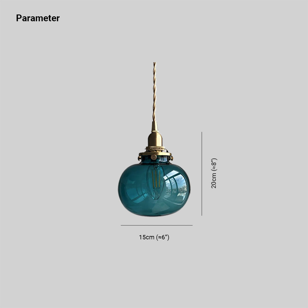 Blue Valentina pendant dimension drawing showing 15 cm width and 20 cm vertical mark