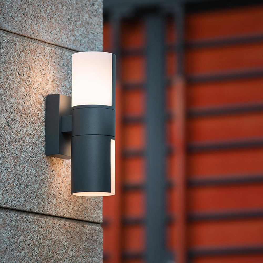 Orr Modern Cylindrical Metal/Acrylic Rotatable Outdoor Waterproof Wall Lamp, Black/White - Cueteks
