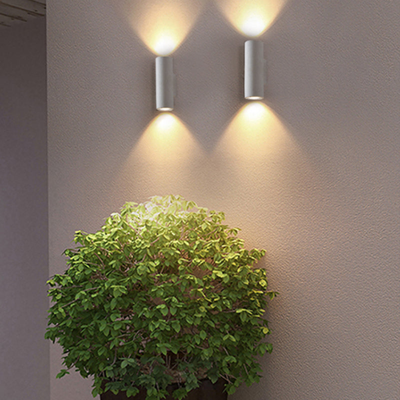 Orr Minimalist Cylindrical Double-headed Cement Outdoor Wall Lamp, Black/White - Cueteks