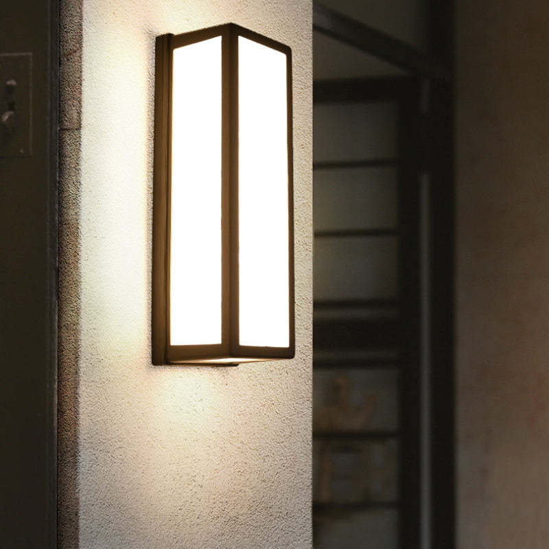 Close-up of the illuminated rectangular acrylic panels and black frame