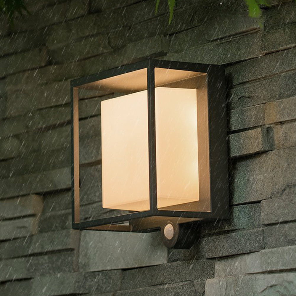 Orr Modern Rectangular Acrylic Sensor Solar Powered Outdoor Wall Lamp, Black - Cueteks