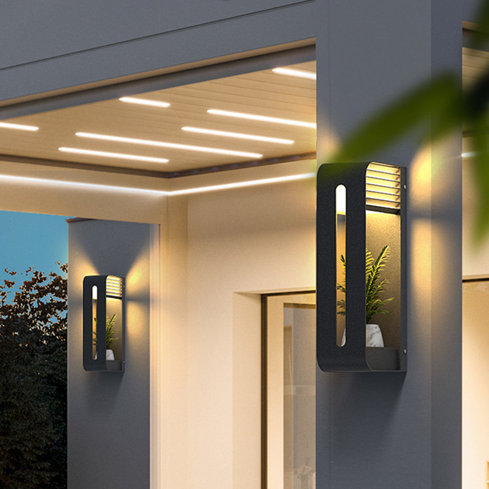 Orr Modern Rectangular Metal/Acrylic Solar Outdoor Plants Pot Holder Wall Lamp, Black - Cueteks