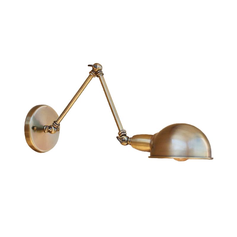 Metal dome wall lamp with arm bent in two sections