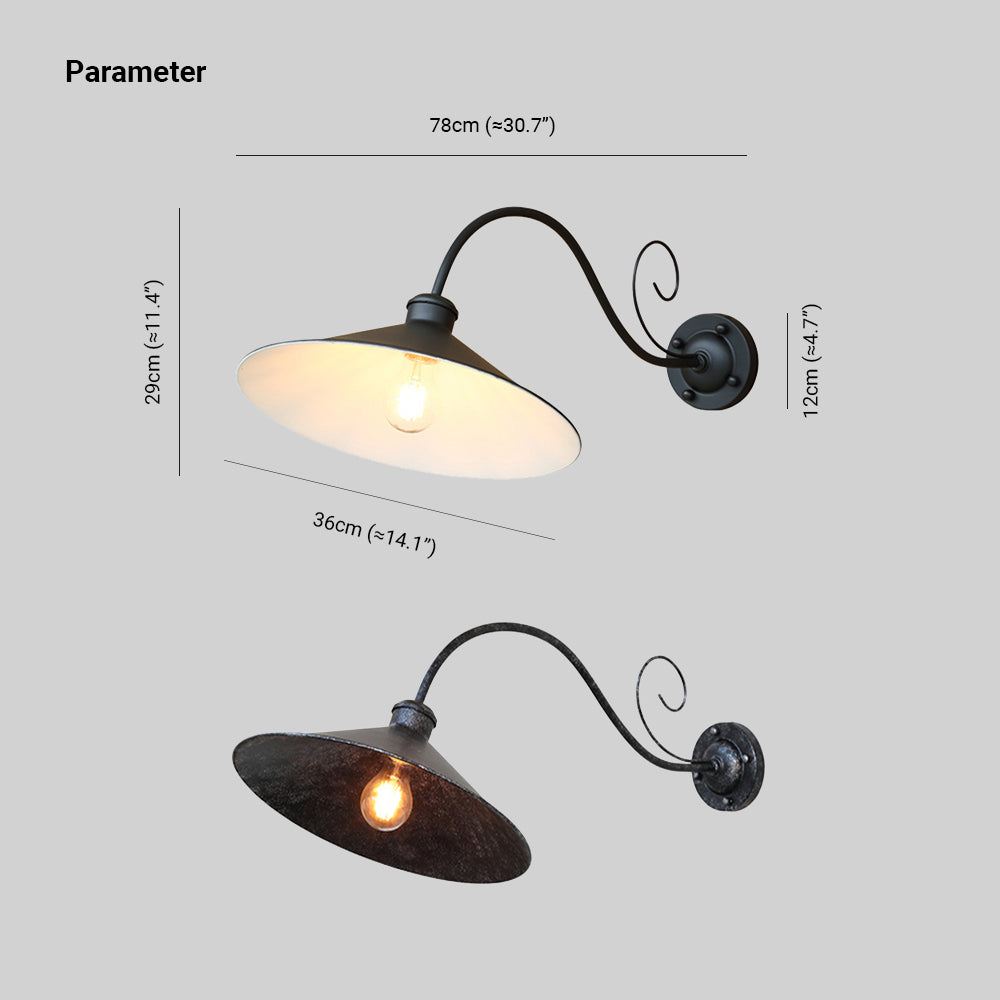 Alessio Vintage Cap-shaped Metal Outdoor Wall Lamp, Black/Antique Silver - Cueteks