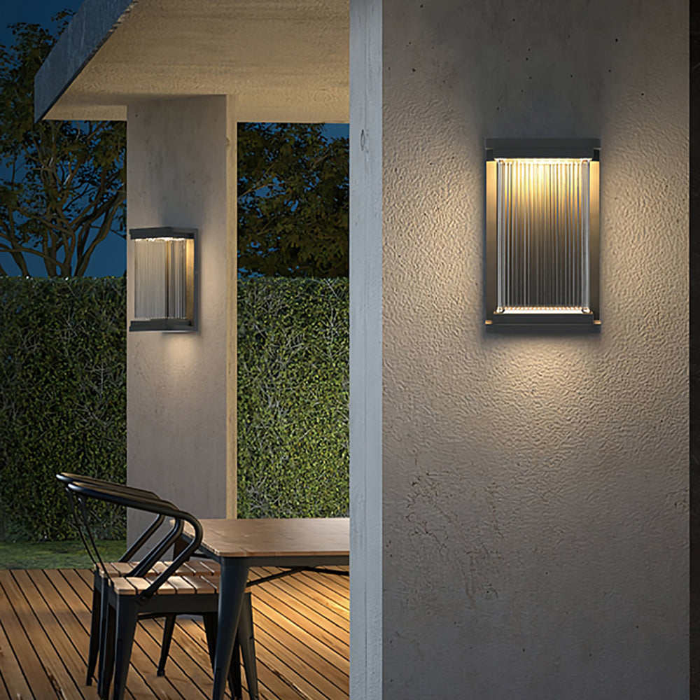 Orr Minimalist Rectangular Glass Outdoor Wall Lamp, Black - Cueteks