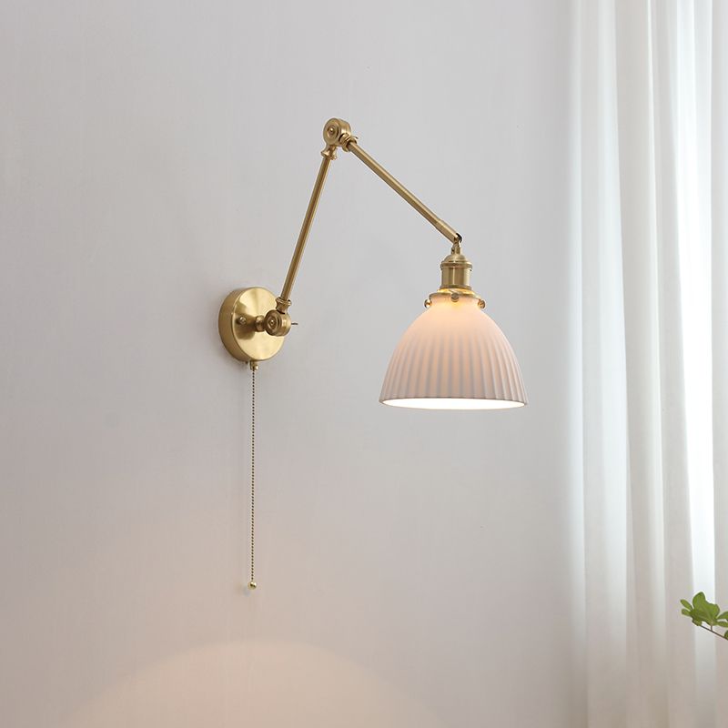 Carins Wall Lamp Modern Drum Ceramics Metal Adjustable, White - Cueteks