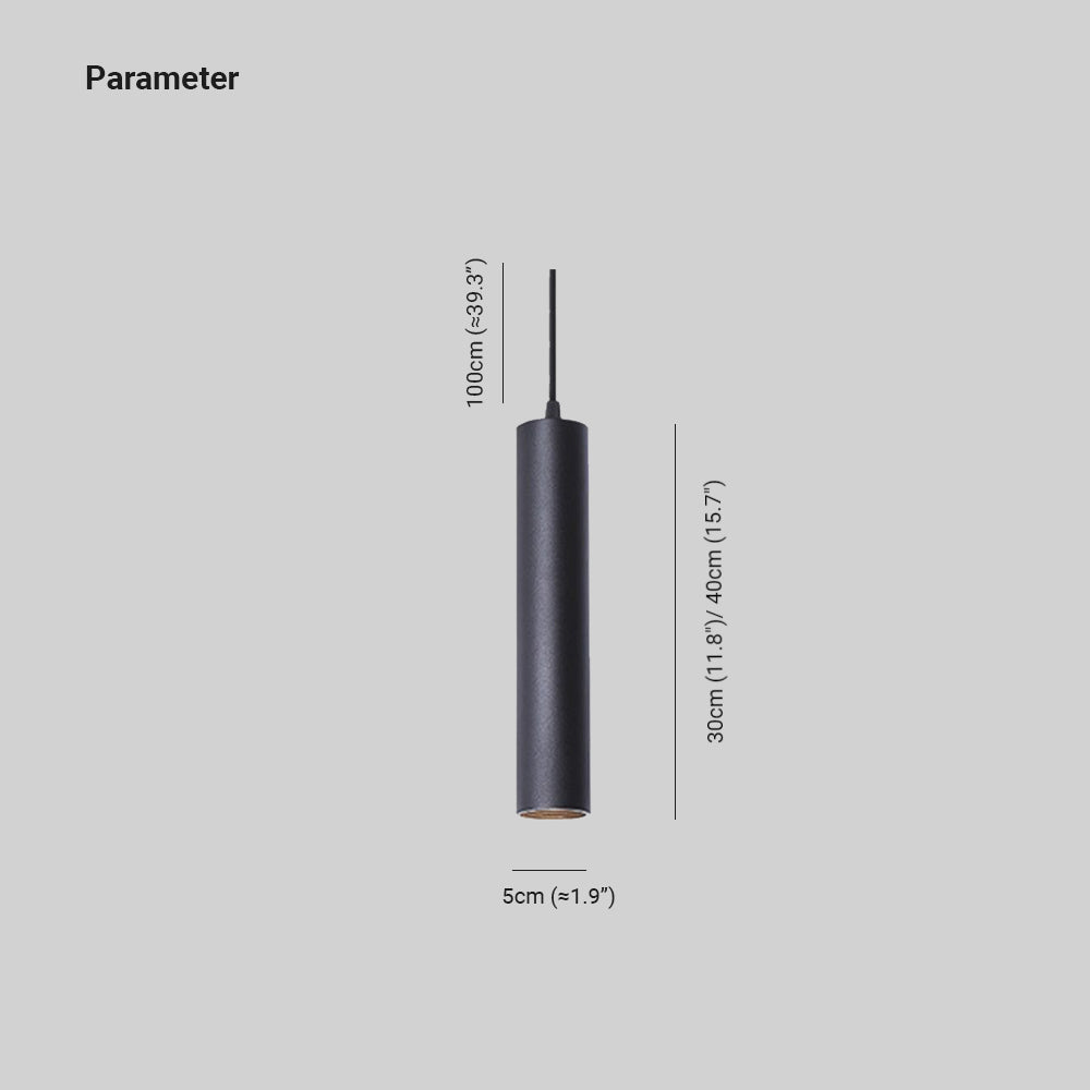 Edge diagram with 30 or 40 cm cylinder length, 5 cm width and a separate 100 cm suspension label.