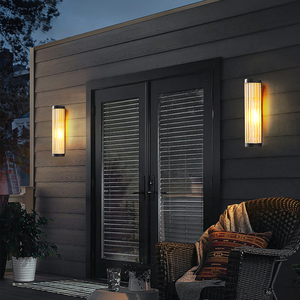 Orr Modern Semi-Cylindrical Metal/Glass Outdoor Wall Lamp, Black - Cueteks