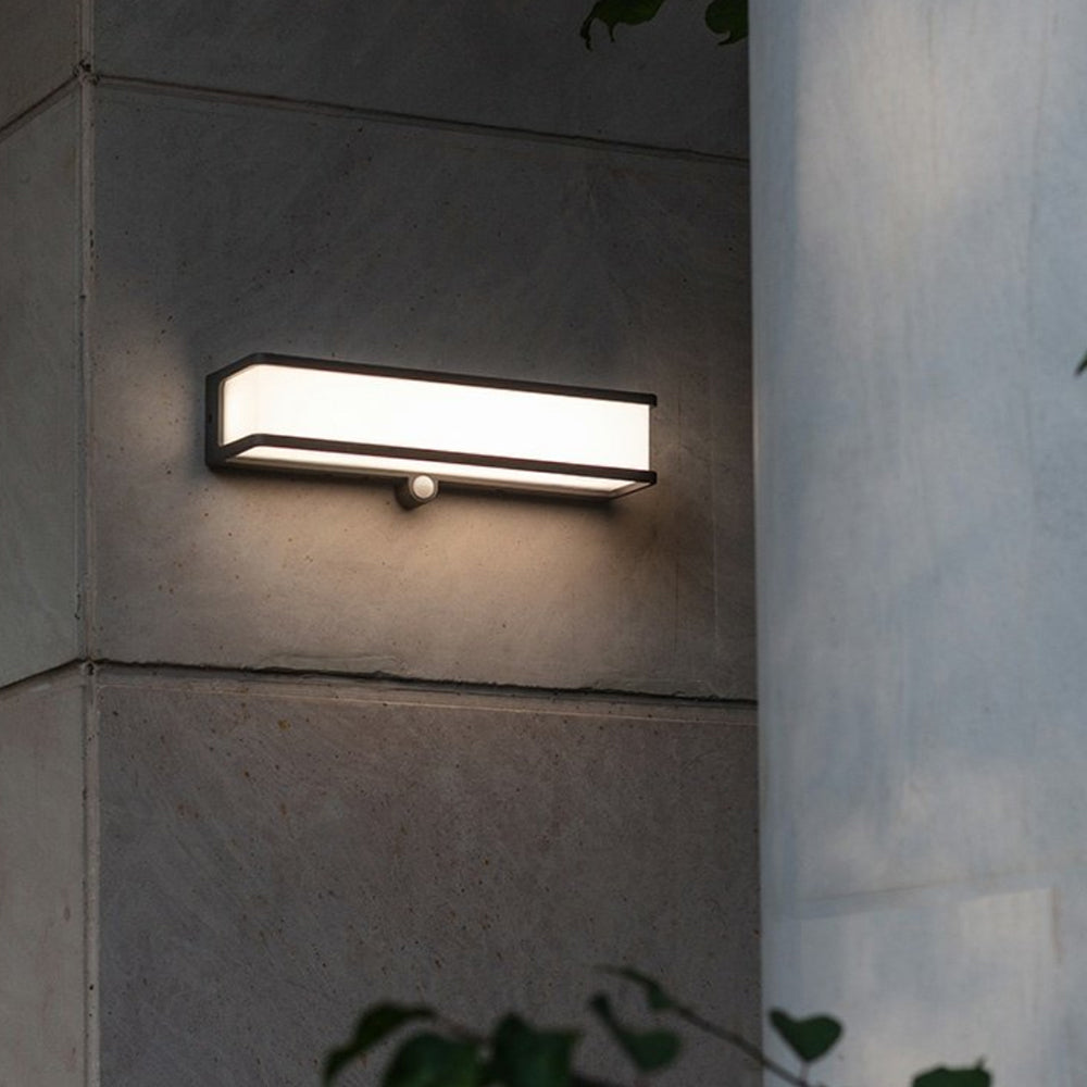 Orr Modern Minimalist Rectangular Acrylic Sensor Solar Outdoor Wall Lamp, Black/White - Cueteks