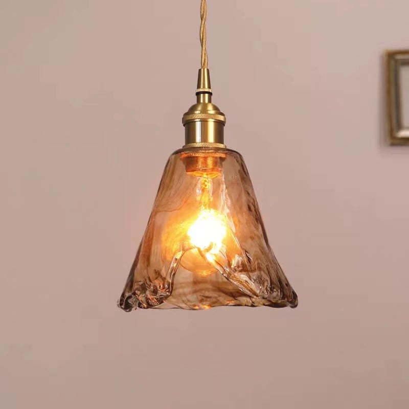 Style B taller flared glass pendant with brass-tone fittings