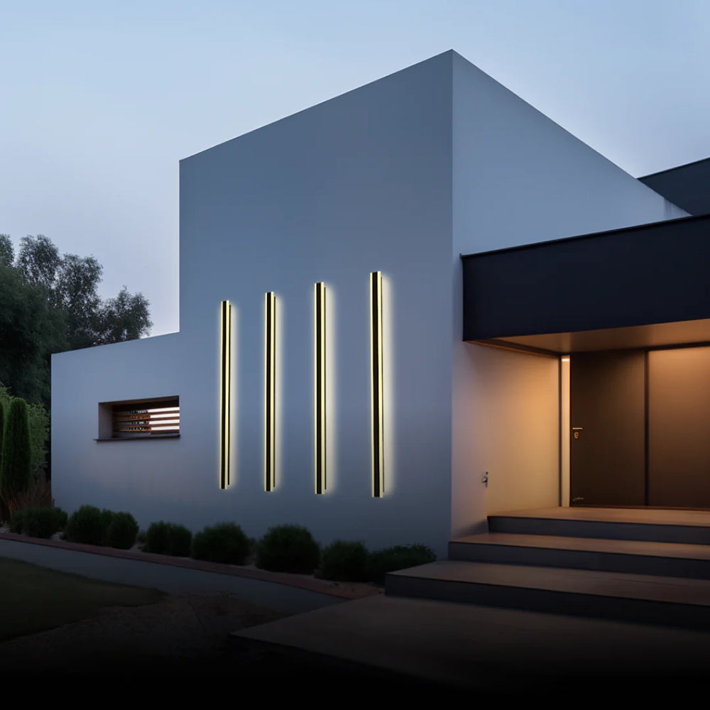 Edge Horizon Modern Outer Glow Linear Metal Outdoor Wall Light, Dark Steel - Cueteks