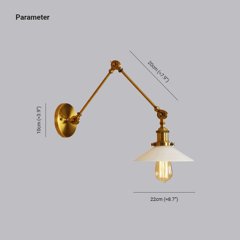Alessio Wall Lamp Retro Saucer Lampshade Metal Adjustable 2 Color, Bedroom - Cueteks