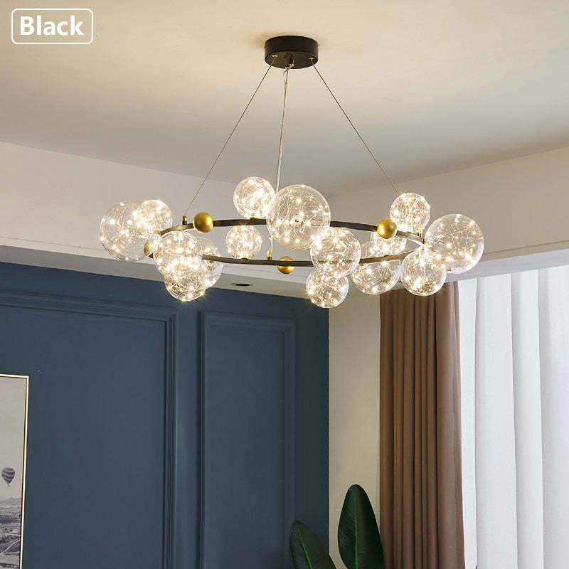 Valentina Art Deco Globe Metal/Glass Chandelier, Black/Gold - Cueteks
