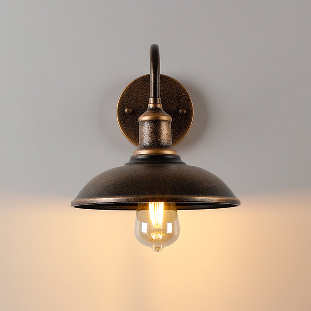 Alessio Rustic Bowl Shaped Metal Outdoor Wall Lamp, Antique Brass - Cueteks