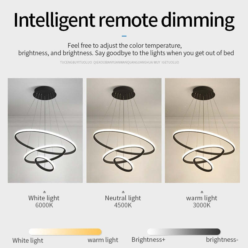 Remote-dimming graphic labelled White 6000 K, Neutral 4500 K and Warm 3000 K, with color and brightness adjustment scales