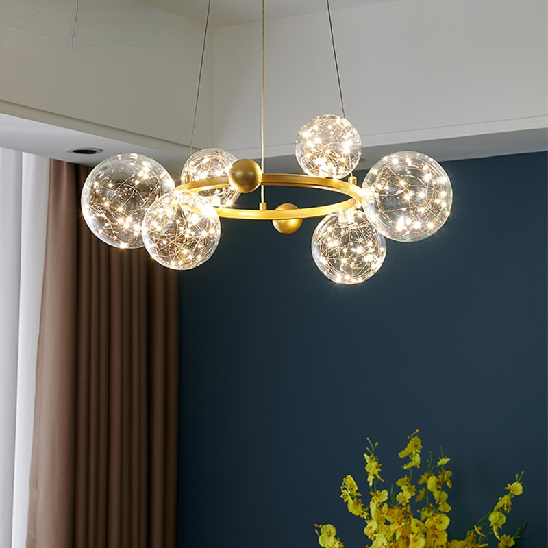 Valentina Art Deco Globe Metal/Glass Chandelier, Black/Gold - Cueteks