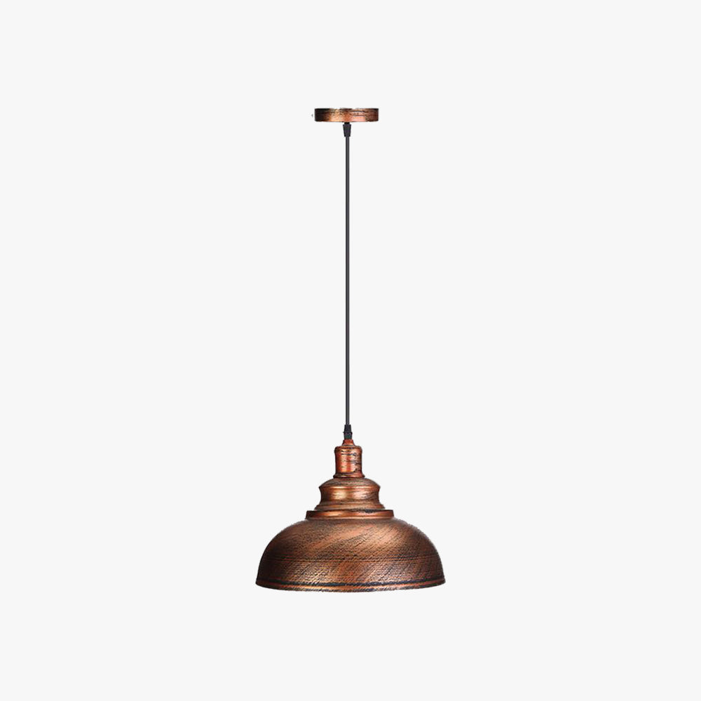 Copper-colour metal dome pendant against a pale background