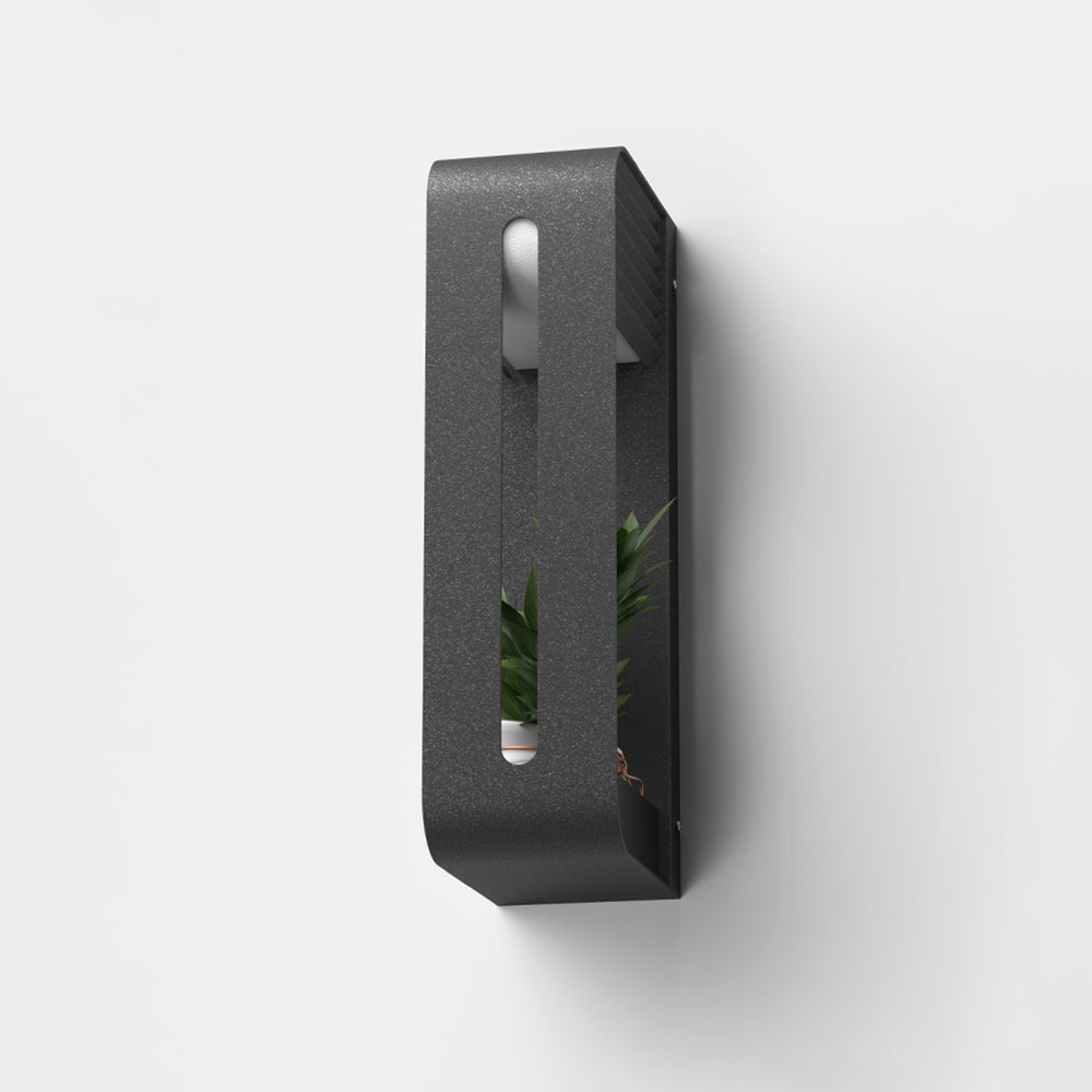 Orr Modern Rectangular Metal/Acrylic Solar Outdoor Plants Pot Holder Wall Lamp, Black - Cueteks