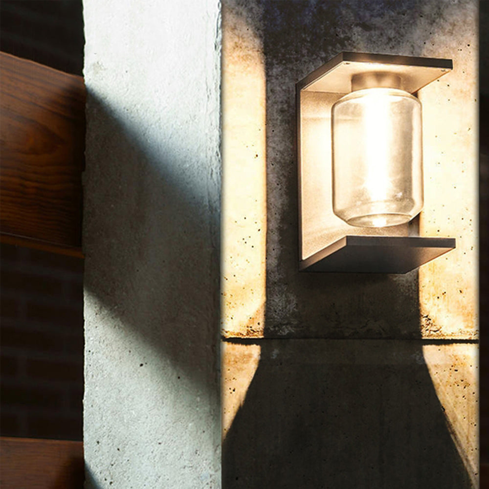 Orr Modern Lantern Glass Outdoor Wall Lamp, Black/Gray - Cueteks