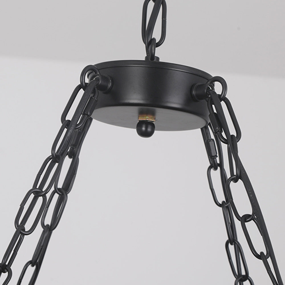 Austin black circular chain junction with a lower finial and short chain attachments