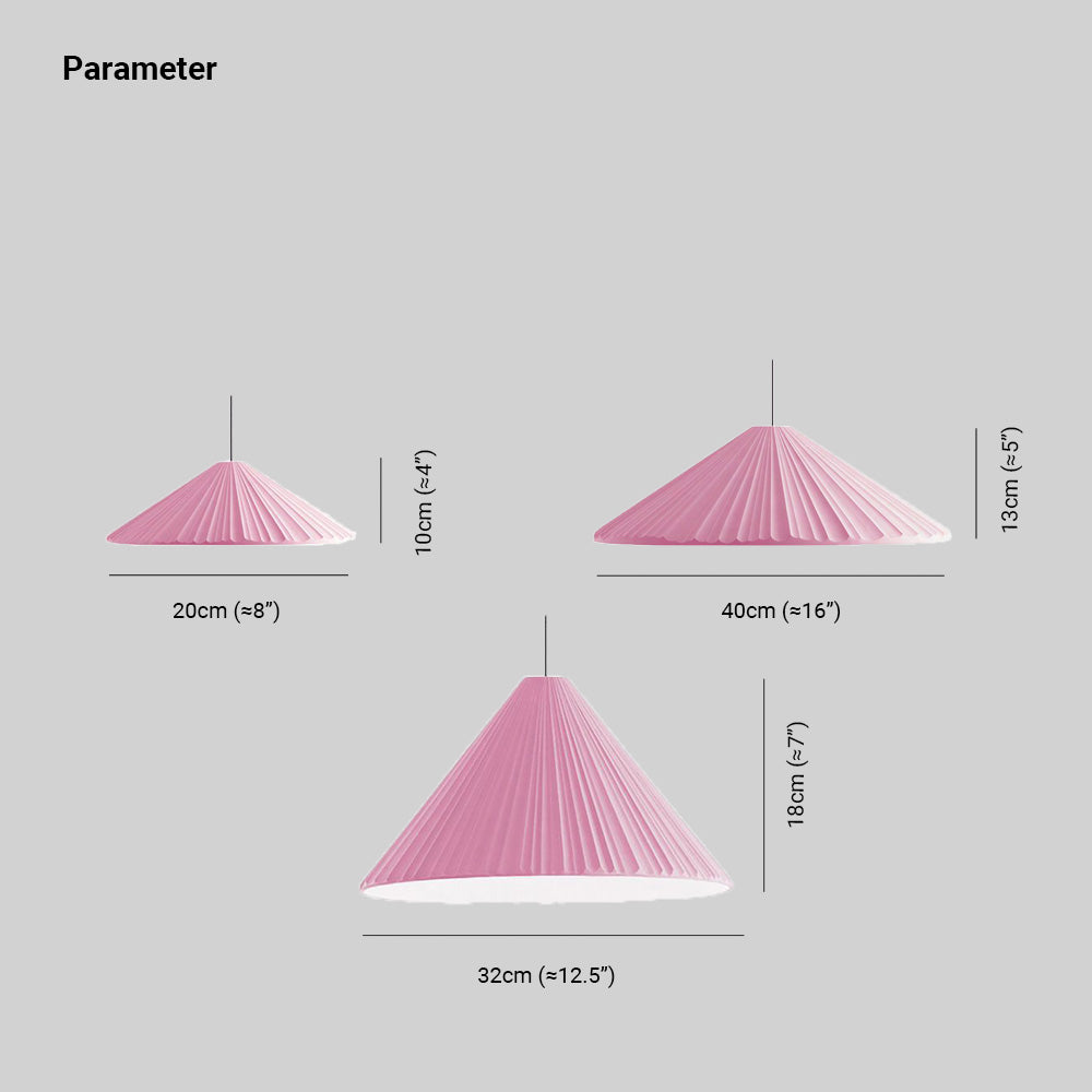 Cairns shade guide showing 20 × 10 cm, 32 × 18 cm and 40 × 13 cm cone profiles
