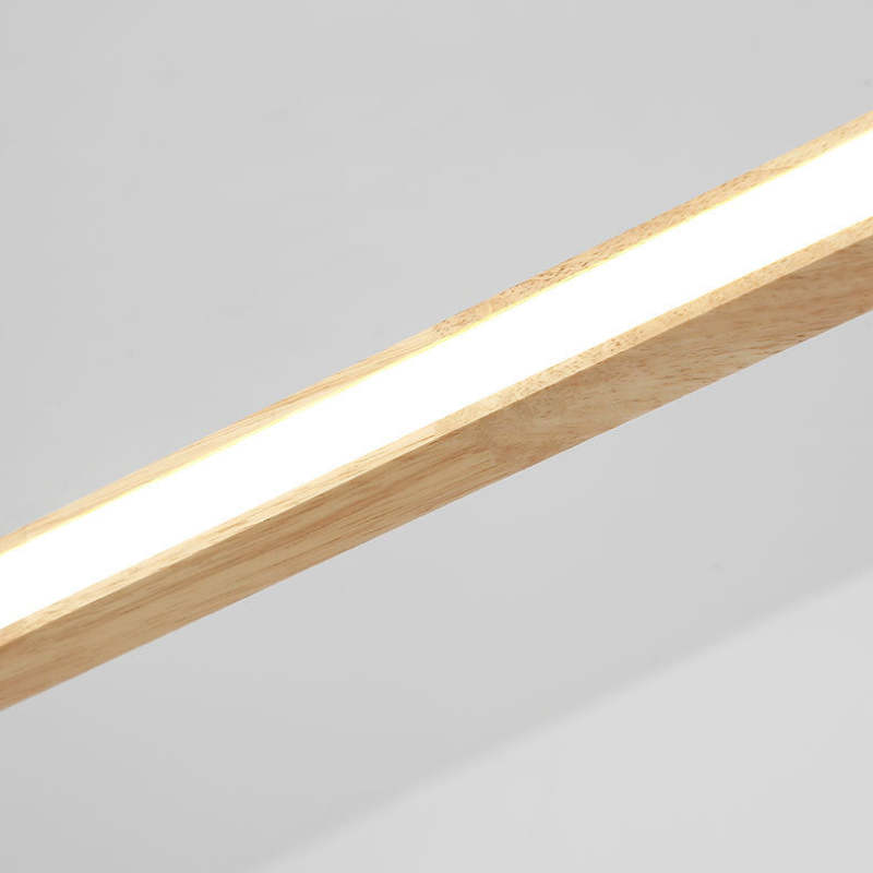 Close view of straight wood frame and white LED strip