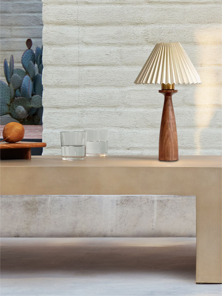 Riko Wood Fabric Pleated Table Lamp - Cueteks