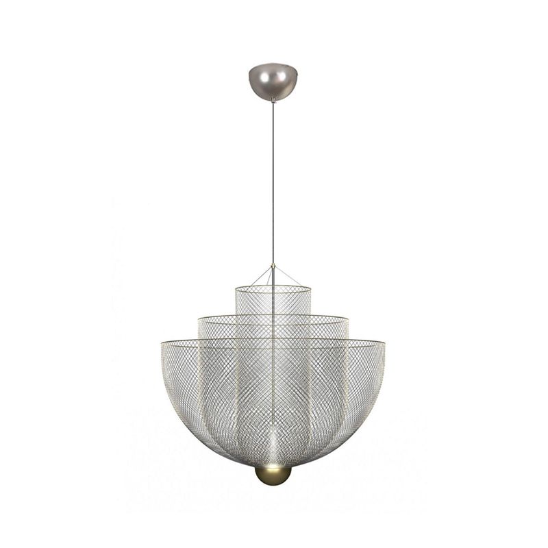 Silver layered metal mesh pendant isolated on white