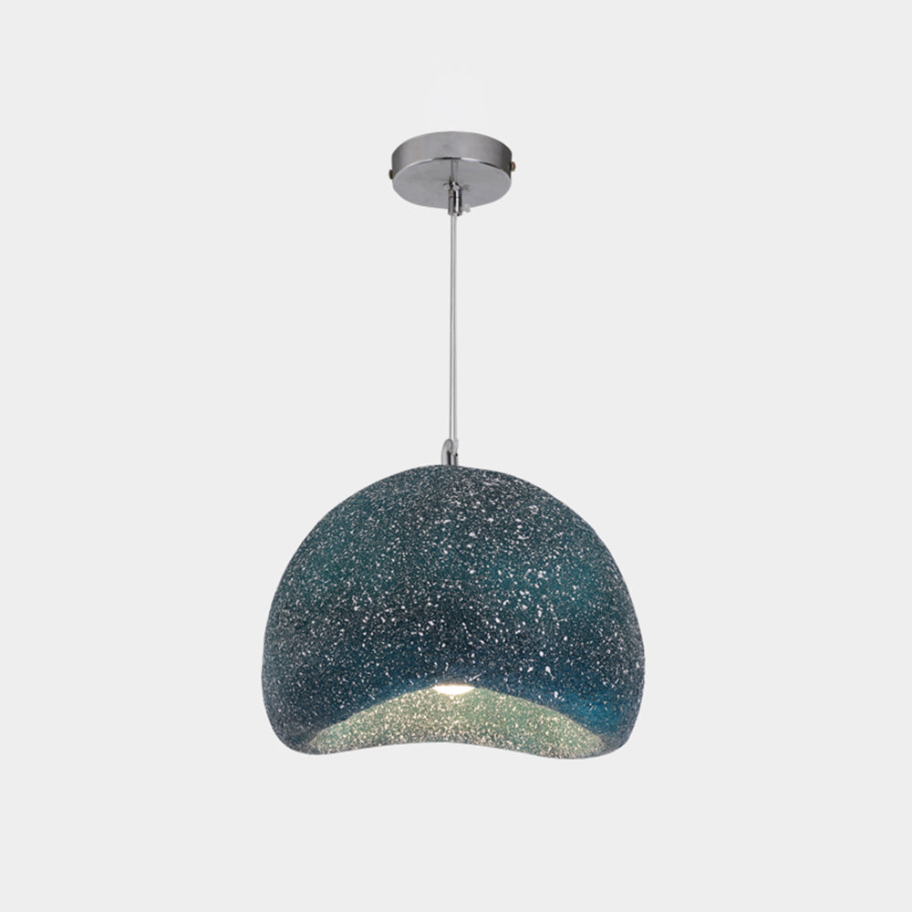 Blue option of Byers rounded speckled pendant with silver-tone canopy