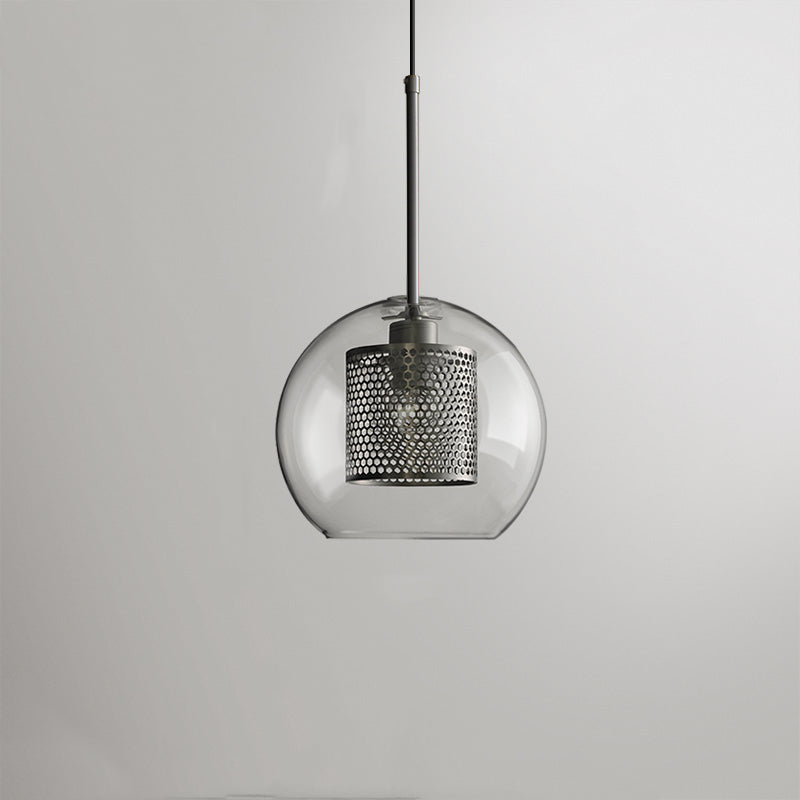 Silver B-style round glass pendant